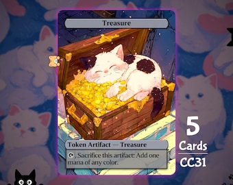 5 fichas de tesoro - Ficha MTG - Fichas de gato de Teddy CC31
