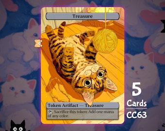 5 fichas de tesoro - Ficha MTG - Fichas de gato de Teddy CC63