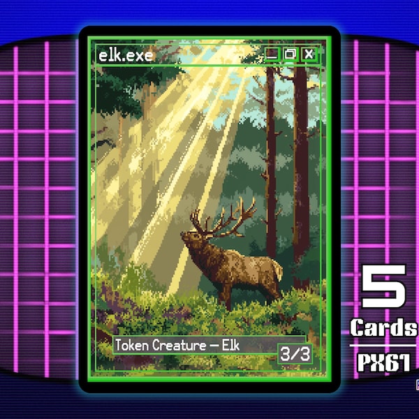 5 fichas de MTG de alce 3/3 verde - Pixel Tokens de Teddy PX61