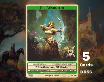 5x Elf Warrior 1/1 Green MTG Token - Teddy's Workshop DD56