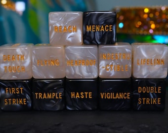 Black White Keyword Dice for Magic, perfect for any magic the gathering deck! Edh, Cedh Magic Deck! Great MTG Gift!