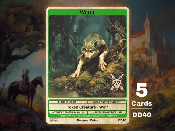 5x Wolf 2/2 Green MTG Token - Teddy's Workshop DD40