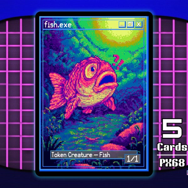 5 fichas de regalo de pescado azul 1/1 de MTG - Pixel Tokens de Teddy PX68