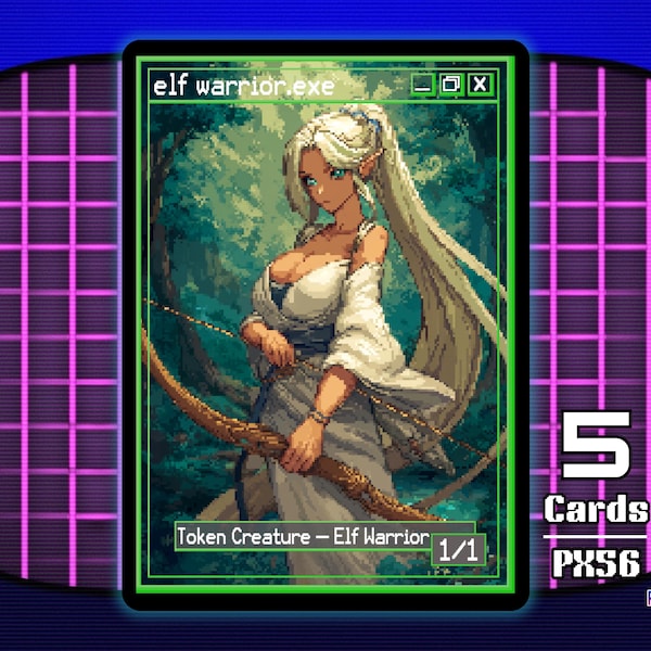 5 fichas de guerrero elfo verde 1/1 de MTG - Pixel Tokens de Teddy PX56