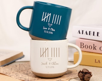 Personalized 9th anniversary ceramic cup, carved gift for Mr. and Mrs., couple gift