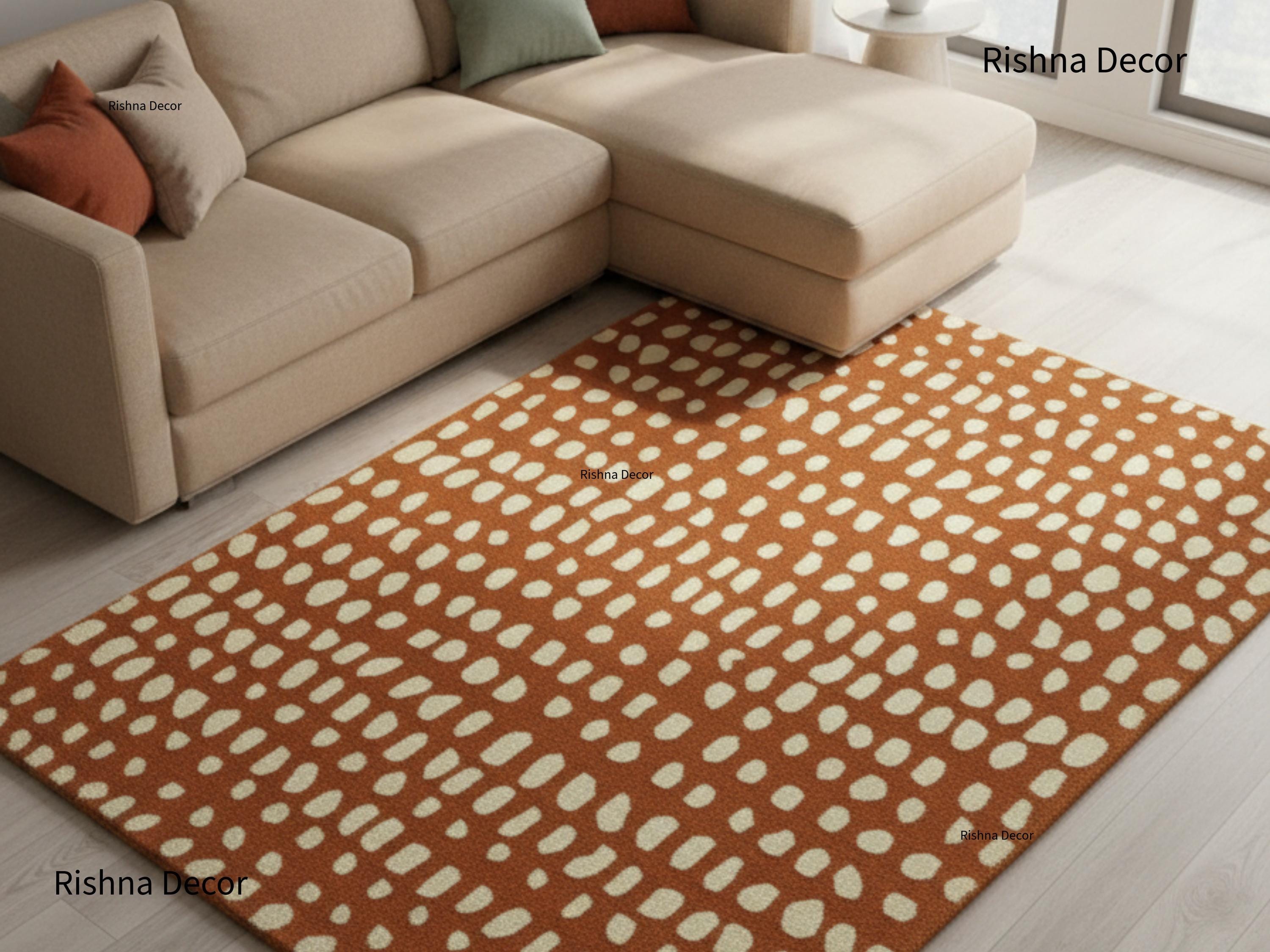 Terracotta Abstract Tufted Rug, Retro...