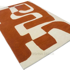 Abstract Terracotta Wool Rug | Hand-Tufted, Mid-Century Geometric | Made in India