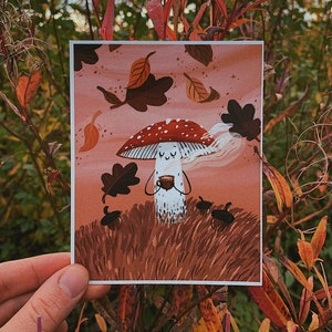 Mini póster de hongo Fall Feelings, 5,5 x 4,25, impresión física