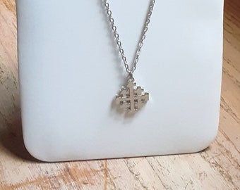 Jerusalem Cross Pendant Cruzar Colgante Silver Tone Metal Clergy Ministers Christians Men Women Vintage 1990's Jewelry Vendimia Joyeria