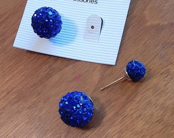 Signed D'Bello Accessories Earrings Posts Blue Beaded Spheres Vintage Jewelry Yours, Occasionally