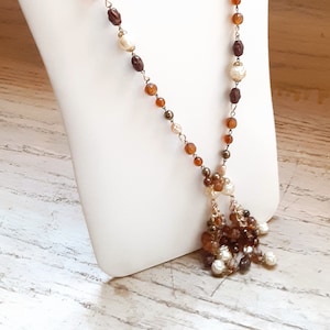 Beaded Necklace with Fringe and Gold Tone Chain Plastic Beads Fall Colors Vintage Jewelry Gfit for Her Mothers Day Gifts Yours, Occasionally