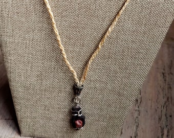 Raw Stone Pendant Necklace Colgante Collar Handmade Red Brown Rock Silver Tone Wire Wrapped Handmade Jewelry for Men Women Father's Day