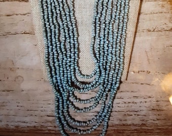 RARE Green Turquoise Bead Necklace Collar 8 Strand Wood Clasp Southwestern Vintage Jewelry Vendimia Joyeria Yours, Occasionally