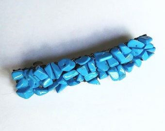 Handmade Barrette Pasador Hecha a Mano Blue Turquoise Chip Beads Hair Clip Accessories Hair Jewelry Yours, Occasionally