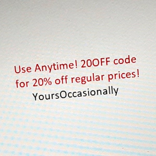 FREE coupon code 20OFF for a 20 percent discount on any regularly priced items