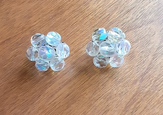 Earrings Aretes Clear AB Crystal Beads Cluster Cl… - image 3