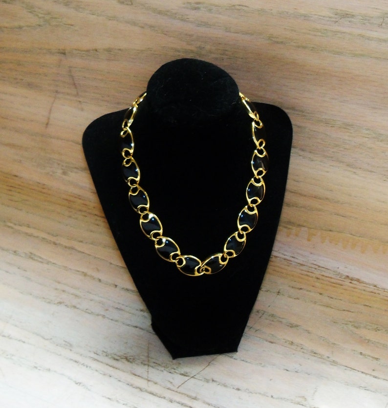 Necklace Black and Gold Links Mid Century Minimalist Toggle Clasp Vintage Jewelry Wedding Bridal Party Prom Vendimia Collar