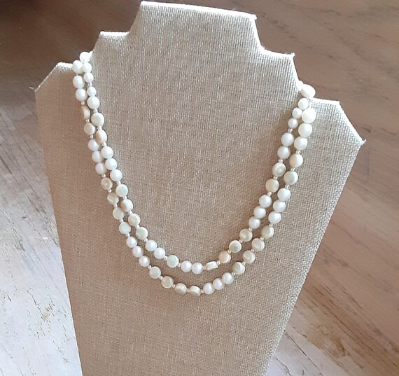 Faux Pearl and Faux MOP Necklace Collar Silver To… - image 2