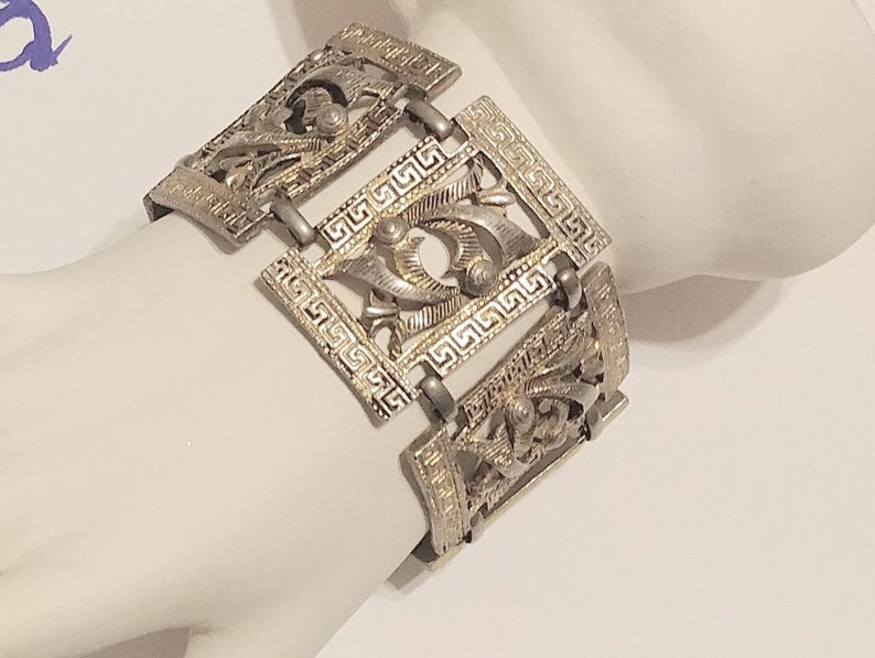 Bracelet Pulsera 916 Sterling Silver Russian Repousse Flower Panel Links Circa 1980s Vintage Jewelry Vendimia Joyeria Yours, Occasionally image 5