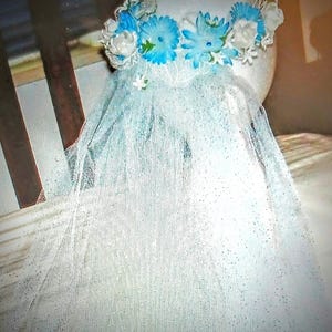 Handmade Veil Flowered Headpiece Aqua Tulle Mermaid Wedding Bridal Bride Beach Garden: Halloween Costume Cosplay image 4