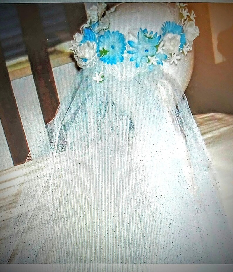 Handmade Veil Flowered Headpiece Aqua Tulle Mermaid Wedding Bridal Bride Beach Garden: Halloween Costume Cosplay image 4