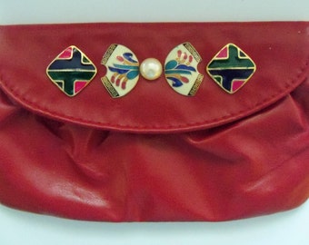 Purse Clutch Bolso Red Everyday Casual Southwestern Country Western Style Decorated Assemblage Accessory Reclaimed