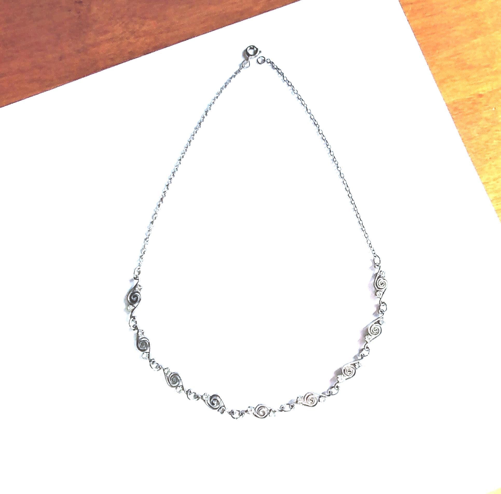 Necklace Choker Swirls with Rhinestones Chain Links Dark Gold  Tone Vintage Jewelry Gifts for Her Birthday Mothers Day Yours, Occasionally
