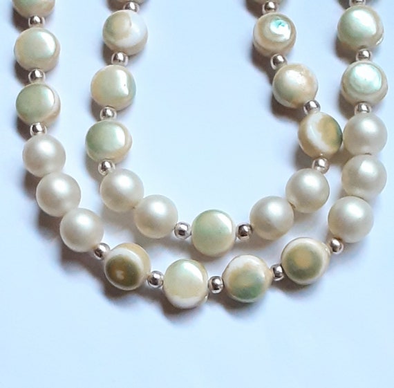 Faux Pearl and Faux MOP Necklace Collar Silver To… - image 3
