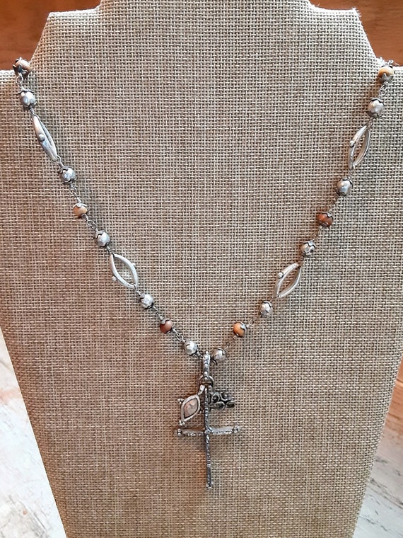 Cross Rosary Modern Design with 2 Charms Silver T… - image 1