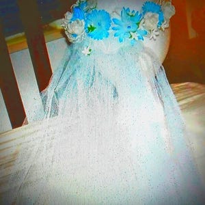Handmade Veil Flowered Headpiece Aqua Tulle Mermaid Wedding Bridal Bride Beach Garden Halloween Costume Cosplay Yours, Occasionally