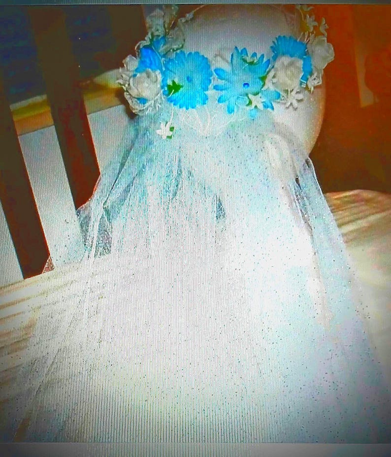 Handmade Veil Flowered Headpiece Aqua Tulle Mermaid Wedding Bridal Bride Beach Garden Halloween Costume Cosplay Yours, Occasionally