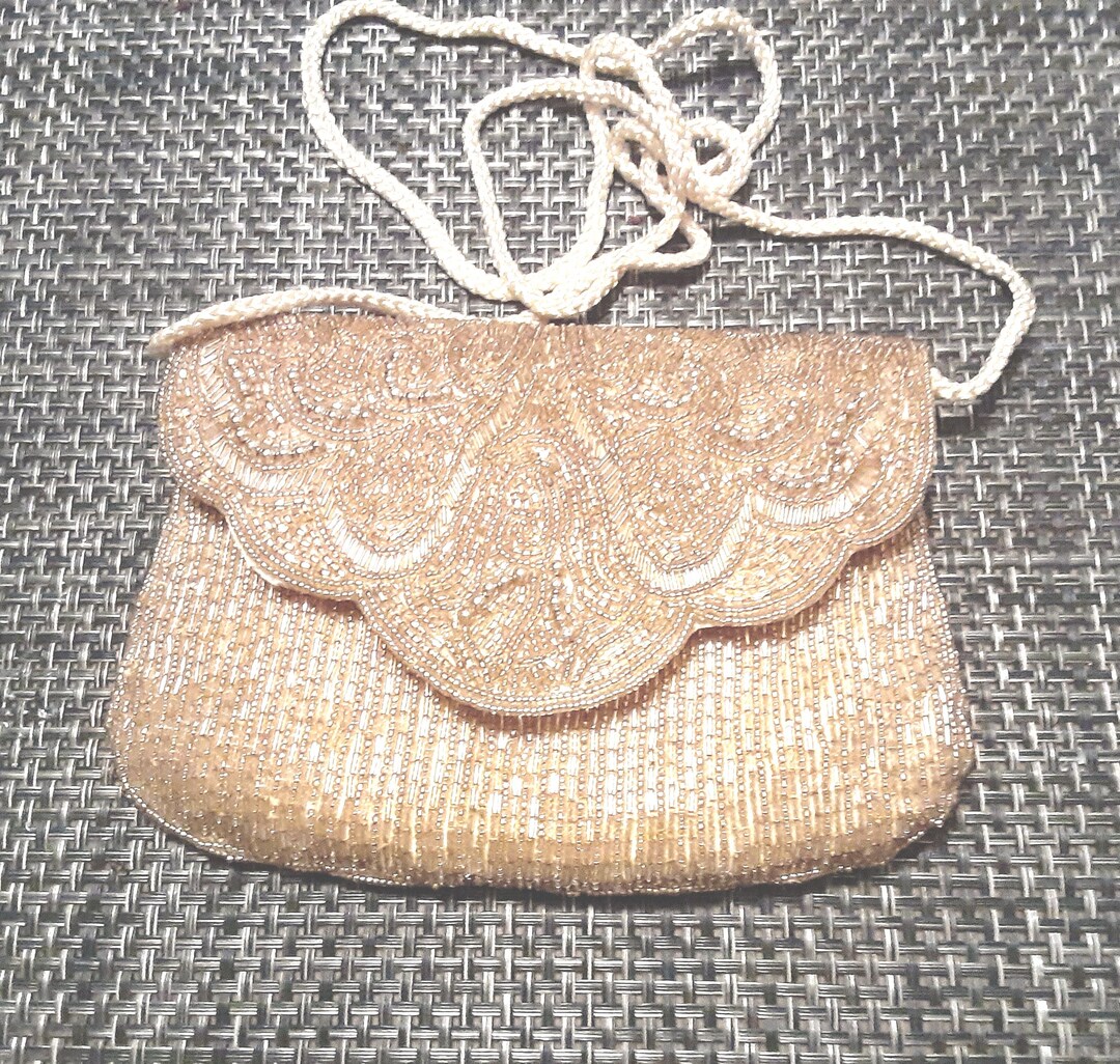 Vintage Beaded Purse: Gold Seed & Bugle Beads, Shoulder Strap Clutch - Etsy