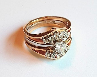 CZ Wedding Ring Set, 2 18KGF Yellow Gold/Engagement Ring 14KGF White Gold US Size 9 Vintage Jewelry Yours, Occasionally