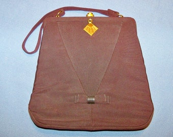 Vintage Brown Grosgrain Handbag by L M SpotLite: Mid-Century Top Handle Purse