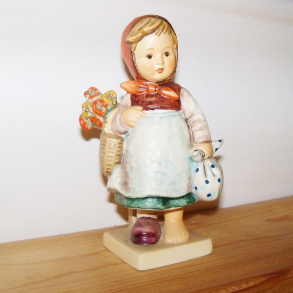 Vintage MI Hummel Weary Wanderer Girl with Basket Flowers and Poke Goebel 1979 Collectible Figures Figurines Porcelain PRICE REDUCED