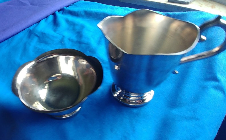 Sugar Bowl and Creamer Set Reed and Barton Stainless Steel Vintage Serving Pieces Wedding Shower Housewarming Home Decor Gift Yours, Occasionally