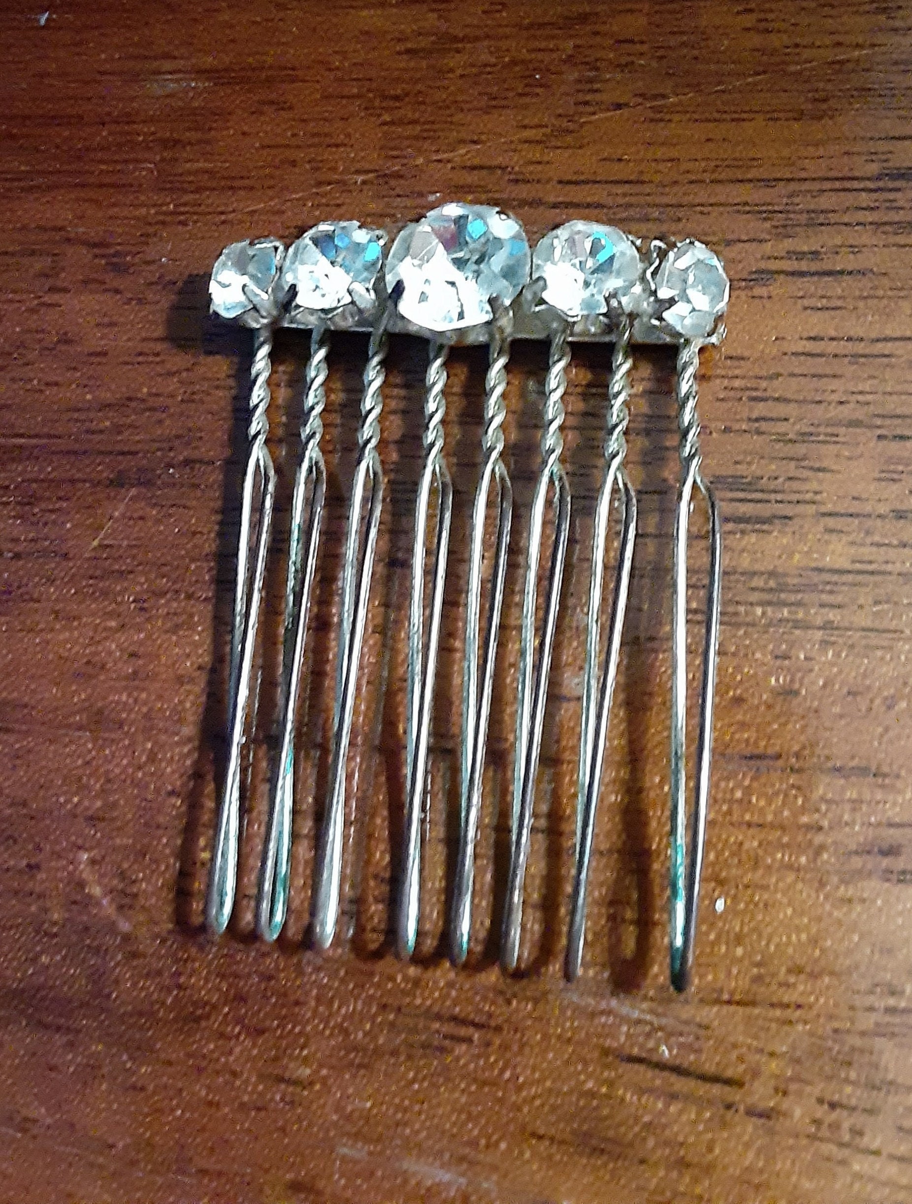 Vintage Rhinestone Jewelry Lucite Hair Comb Silver Wedding Formal Evening Wear Vintage Rhinestone Hair Comb: Silver Tone Wedding Hair  main image 2