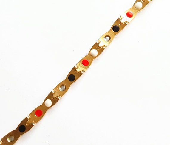 X Links Bracelet Pulsera Gold Tone Reversible Red… - image 7