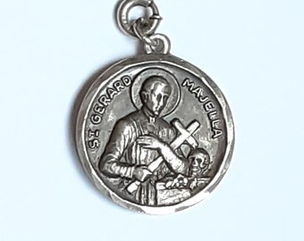 Saints Medal St Gerard Majella Reversible Madonna and Child Silver Pendant Charm Vintage Jewelry Vendimia Joyeria