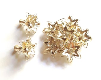 Vintage Rhinestone Flower Brooch and Earrings Set: Pale Gold Tone Jewelry