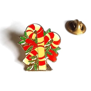 Candy Cane Christmas Scatter Pin Enamel on Gold Tone Stocking Stuffer Seasonal Vintage Jewelry Gift for Her or Him Yours, Occasionally