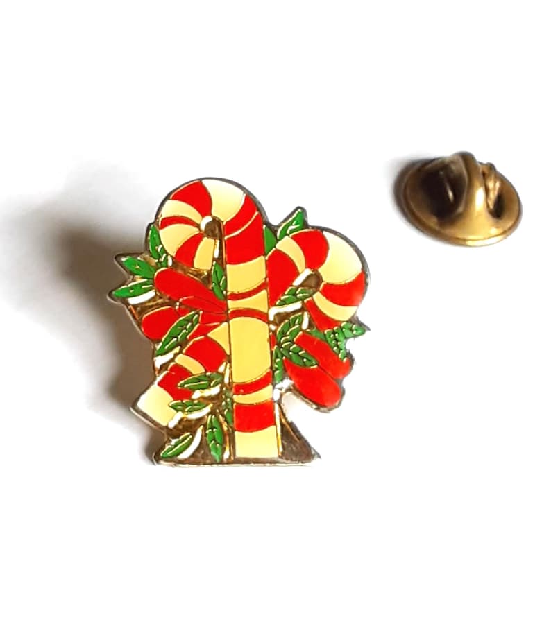 Candy Cane Christmas Scatter Pin Enamel on Gold Tone Stocking Stuffer Seasonal Vintage Jewelry Gift for Her or Him Yours, Occasionally