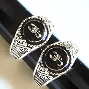 Scorpion Ring Scorpios Black Onyx Gemstone Sterling Silver Band US Sz 8.25 and 9.25 Vintage Jewelry Gifts for Him Yours, Occasionally