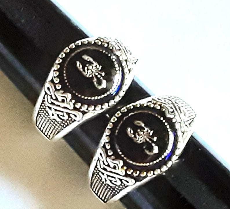 Scorpion Ring Scorpios Black Onyx Gemstone Sterling Silver Band US Sz 8.25 and 9.25 Vintage Jewelry Gifts for Him Yours, Occasionally