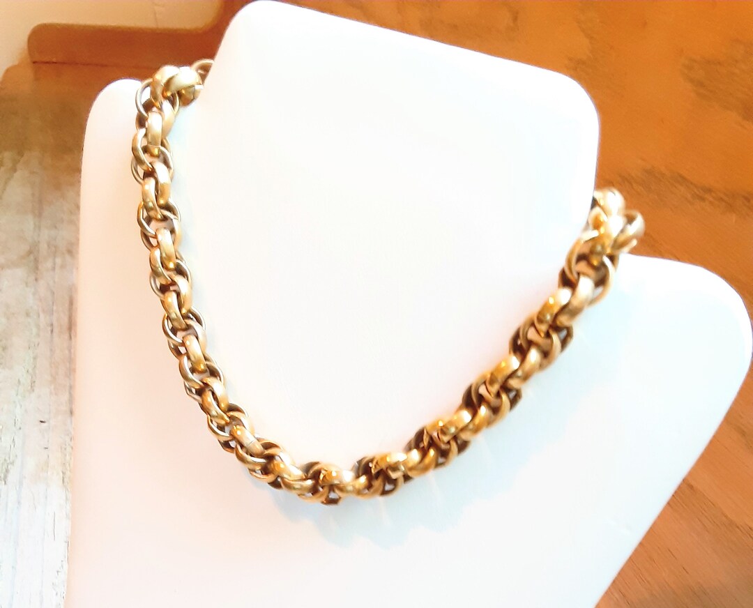 Rope Chain Necklace Collar Choker Gold Tone Bold Etsy