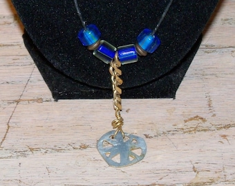 Cross Cruzar Pendant Colgante Chi Rho Handmade Silver Tone Blue Beads Adjustable Leather Cord Clergy Gift Men Women