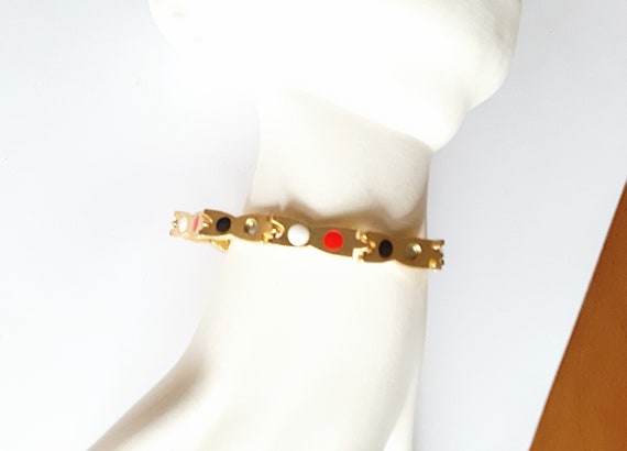 X Links Bracelet Pulsera Gold Tone Reversible Red… - image 8