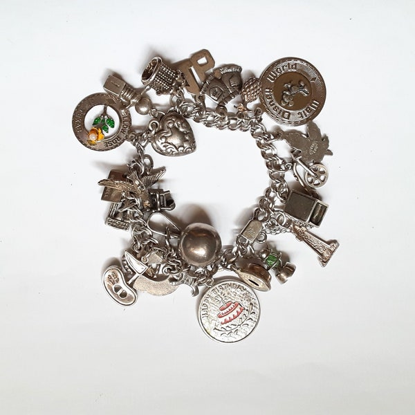Charm Bracelet 25 Charms Amuleto Pulsera 925 Sterling Chain Vintage Jewelry Vendimia Joyeria Yours, Occasionally