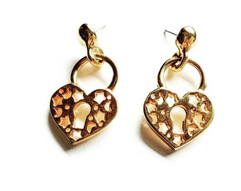 Anne Klein Heart Earrings Aretes Gold Tone Pierced Posts Vintage 1990's Jewelry Vendimia Joyeria