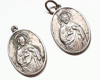 Religious Medal Virgin Mary with Child and Unnamed Saint Charm Amuleto Pendant Colgante Vintage Yours, Occasionally